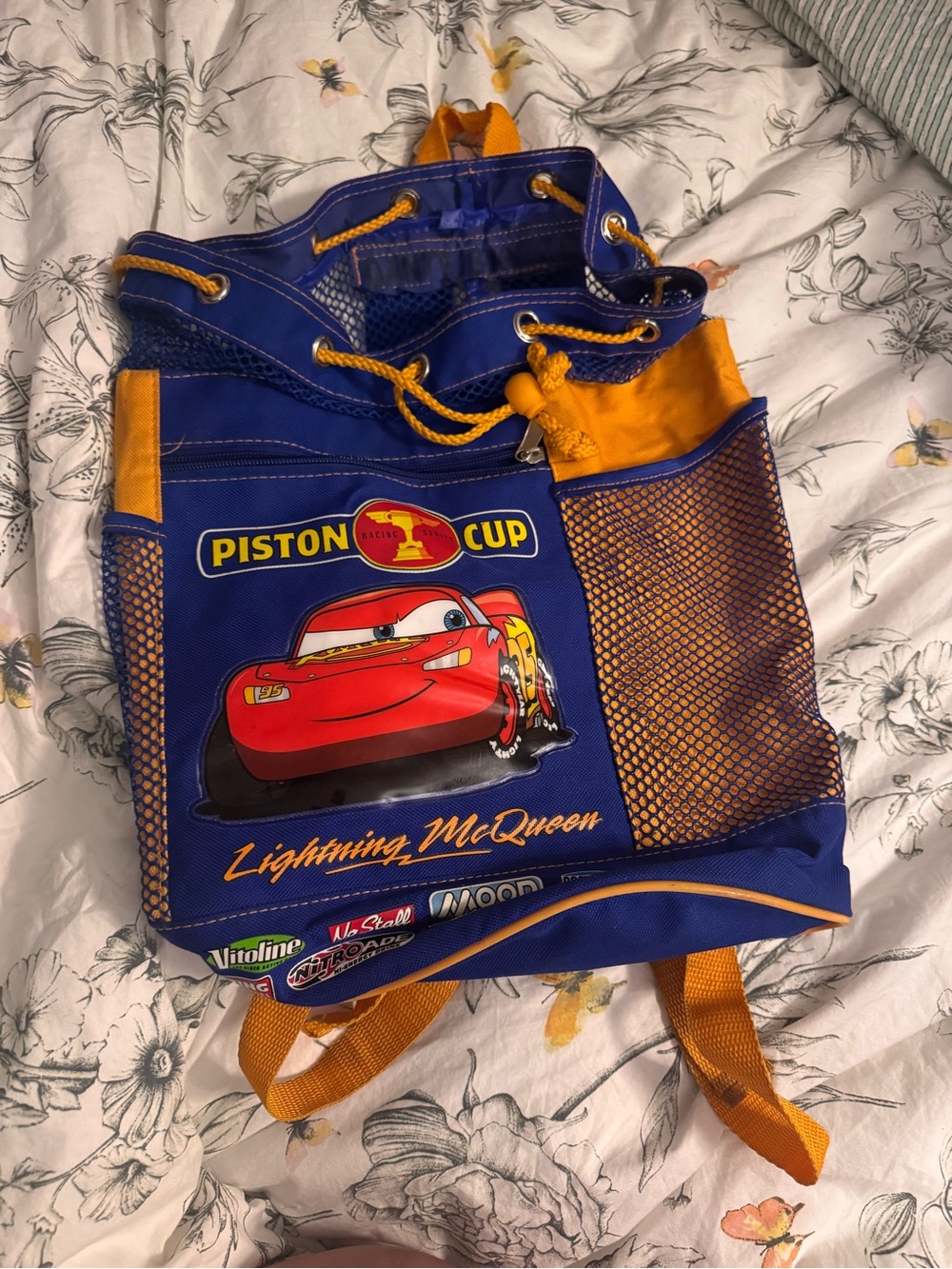 Disney Lightning McQueen Blue & Yellow Kids Drawstring Backpack